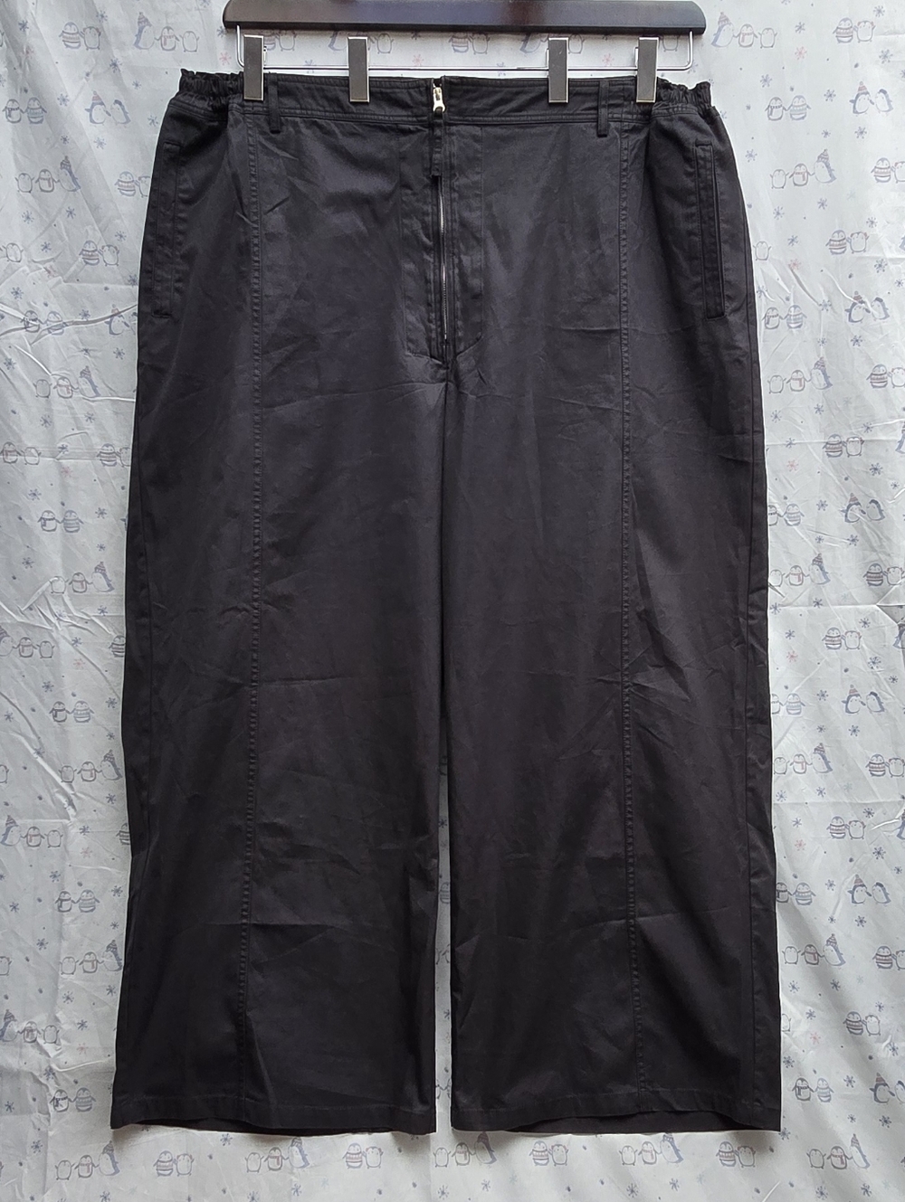 Skims Soft Khaki Black Front Zip Wideleg High-Rise Side Pockets Elastic Waist 3X